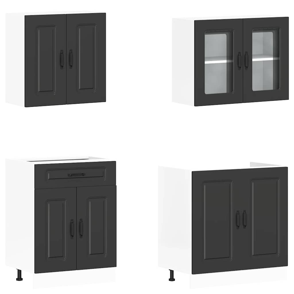 vidaXL 4 Piece Kitchen Cabinet Set "Kalmar" Black Engineered Wood 4