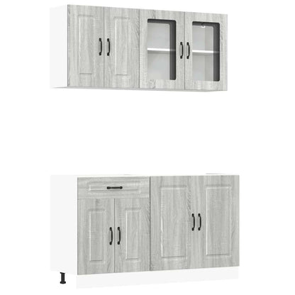4 Piece Kitchen Cabinet Set "Kalmar" Engineered Wood Grey sonoma