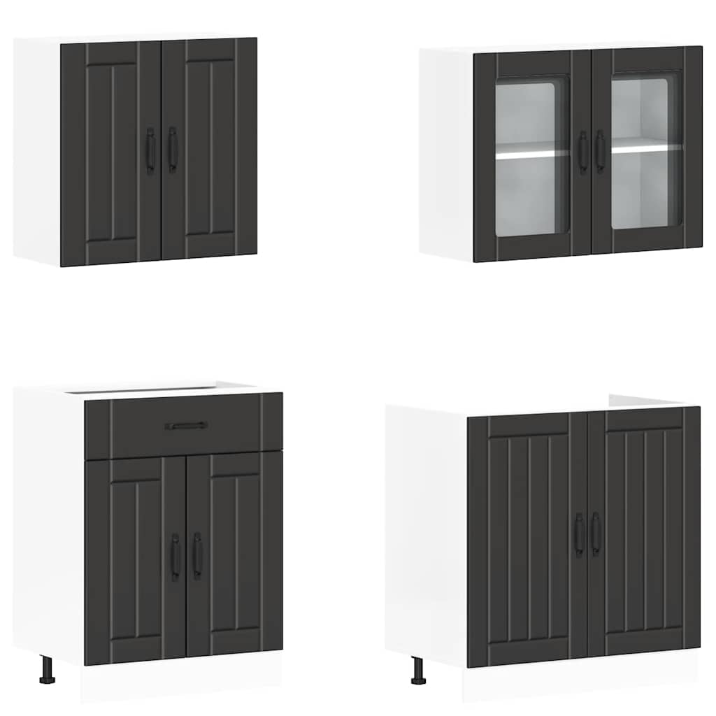 vidaXL 4 Piece Kitchen Cabinet Set "Lucca" Black Engineered Wood 4