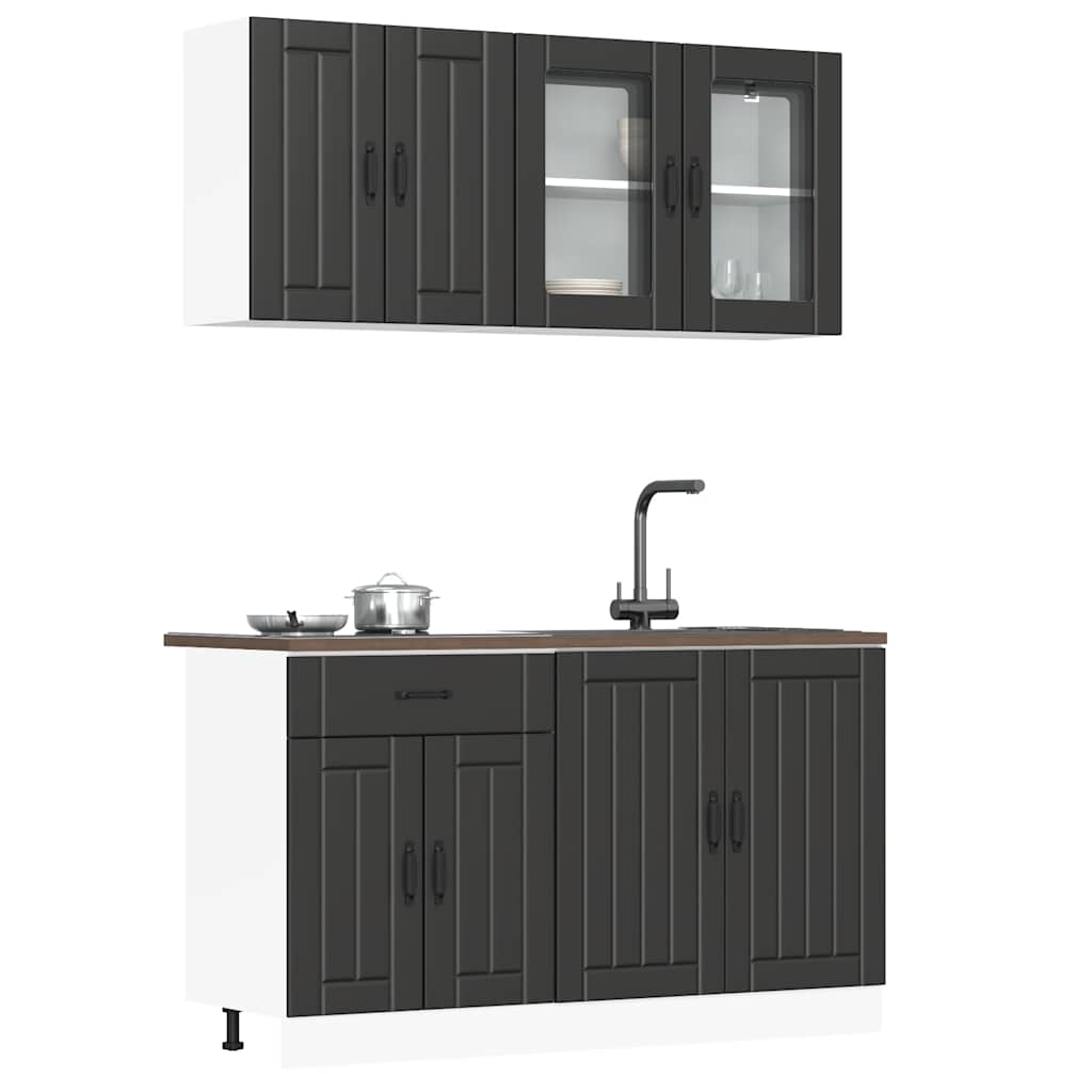 vidaXL 4 Piece Kitchen Cabinet Set "Lucca" Black Engineered Wood 1