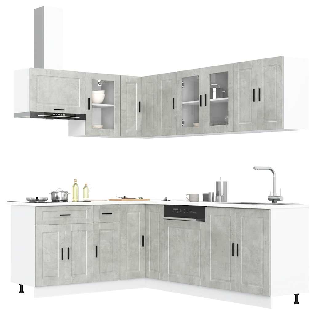 11 Piece Kitchen Cabinet Set "Porto" Engineered Wood Concrete grey