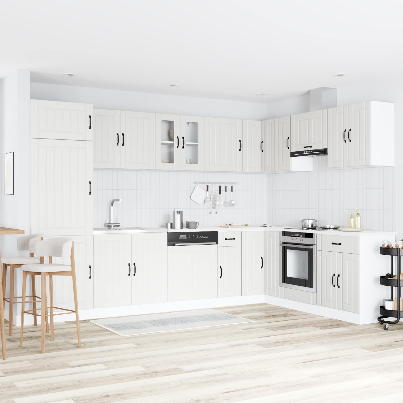 vidaXL Sink Base Cabinet Lucca 2 pcs White Engineered Wood 1