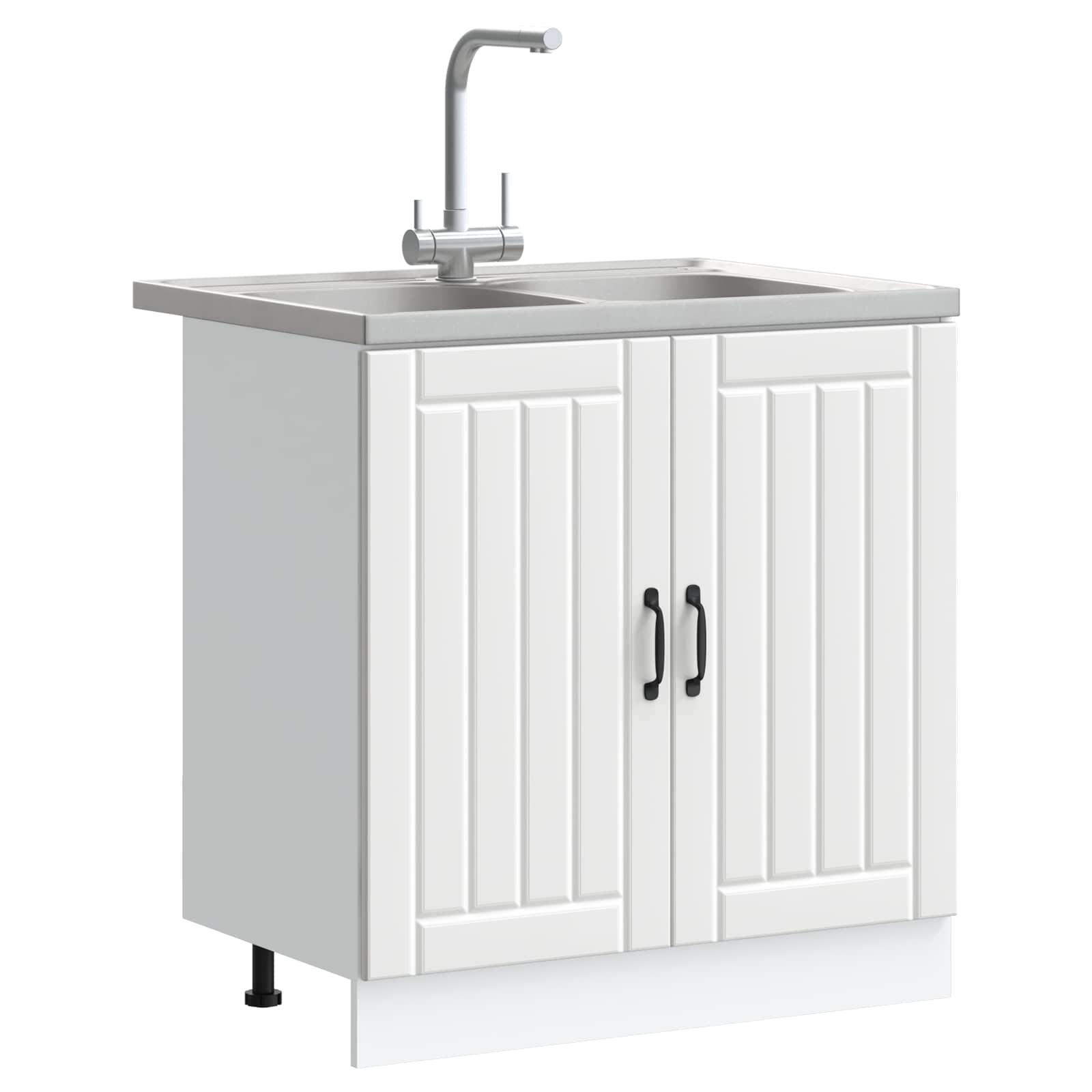 vidaXL Sink Base Cabinet Lucca 2 pcs White Engineered Wood 3