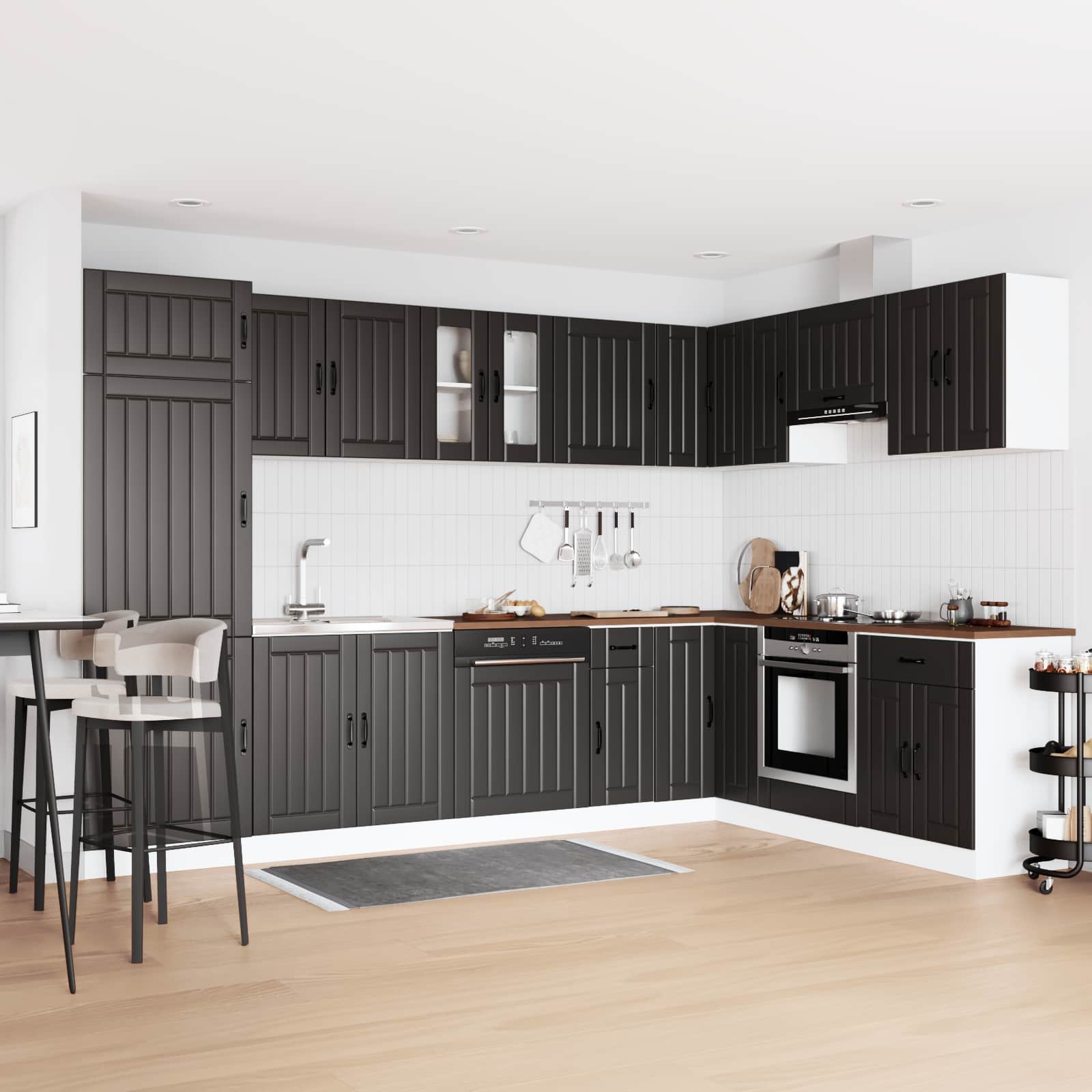 vidaXL Sink Base Cabinet Lucca 2 pcs Black Engineered Wood 1