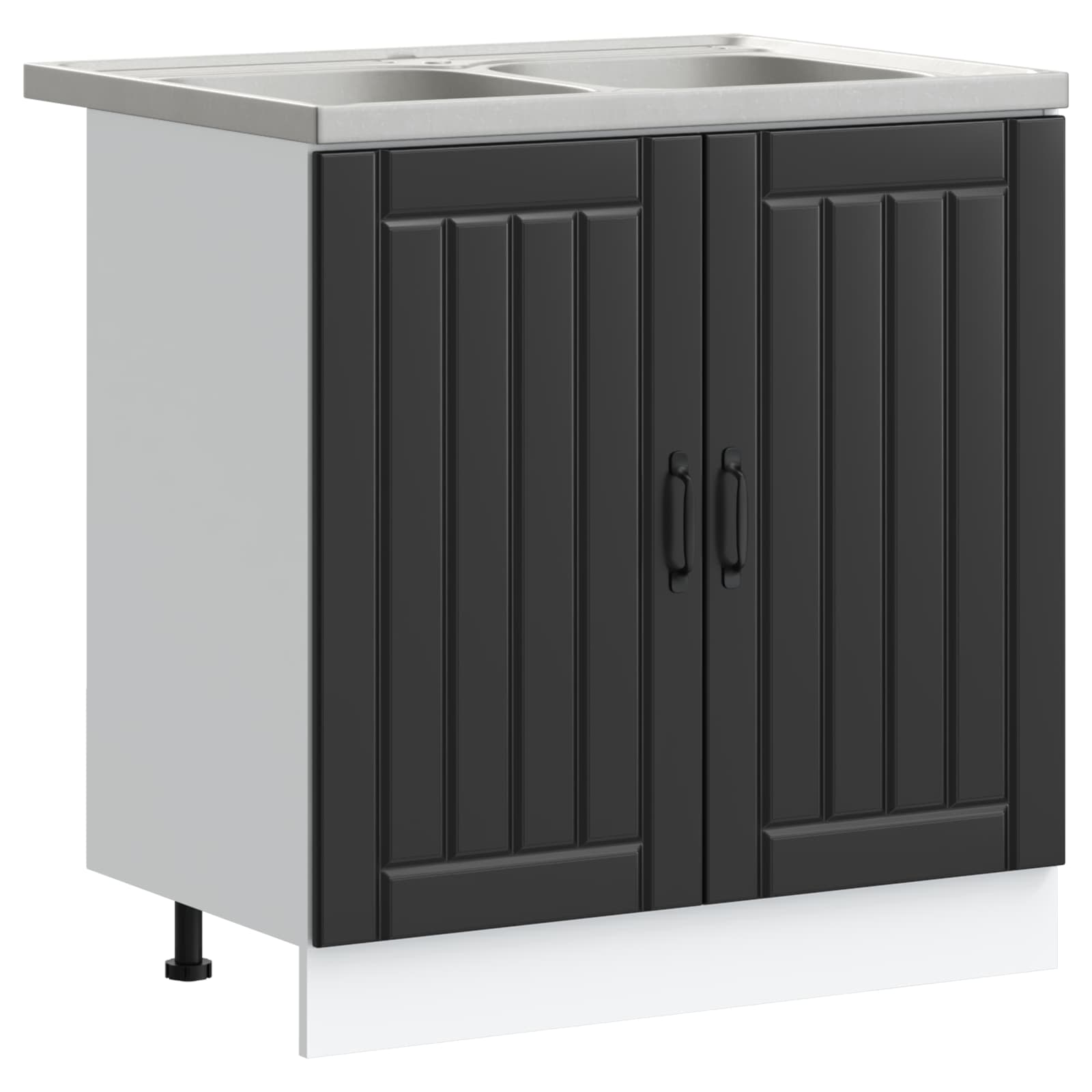 vidaXL Sink Base Cabinet Lucca 2 pcs Black Engineered Wood 2