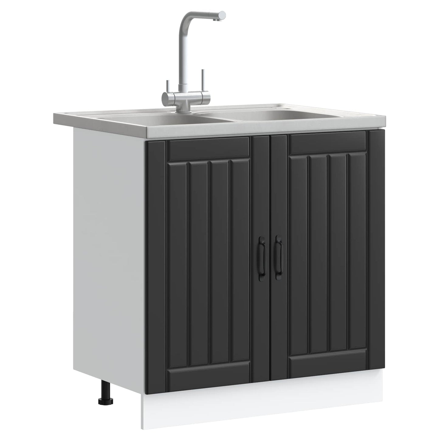 vidaXL Sink Base Cabinet Lucca 2 pcs Black Engineered Wood 3