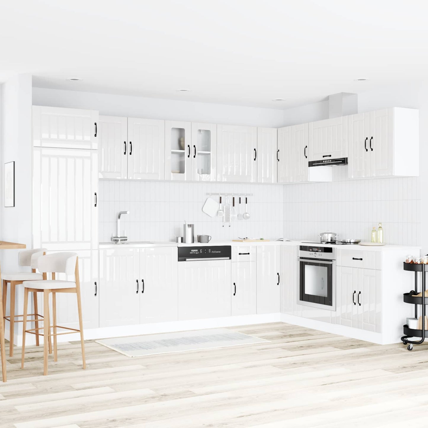 vidaXL Sink Base Cabinet Lucca 2 pcs High Gloss White Engineered Wood 1