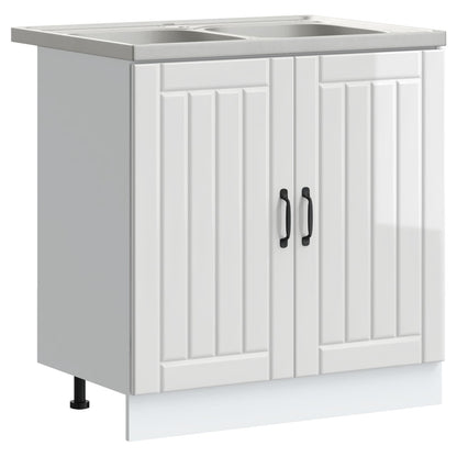 vidaXL Sink Base Cabinet Lucca 2 pcs High Gloss White Engineered Wood 2