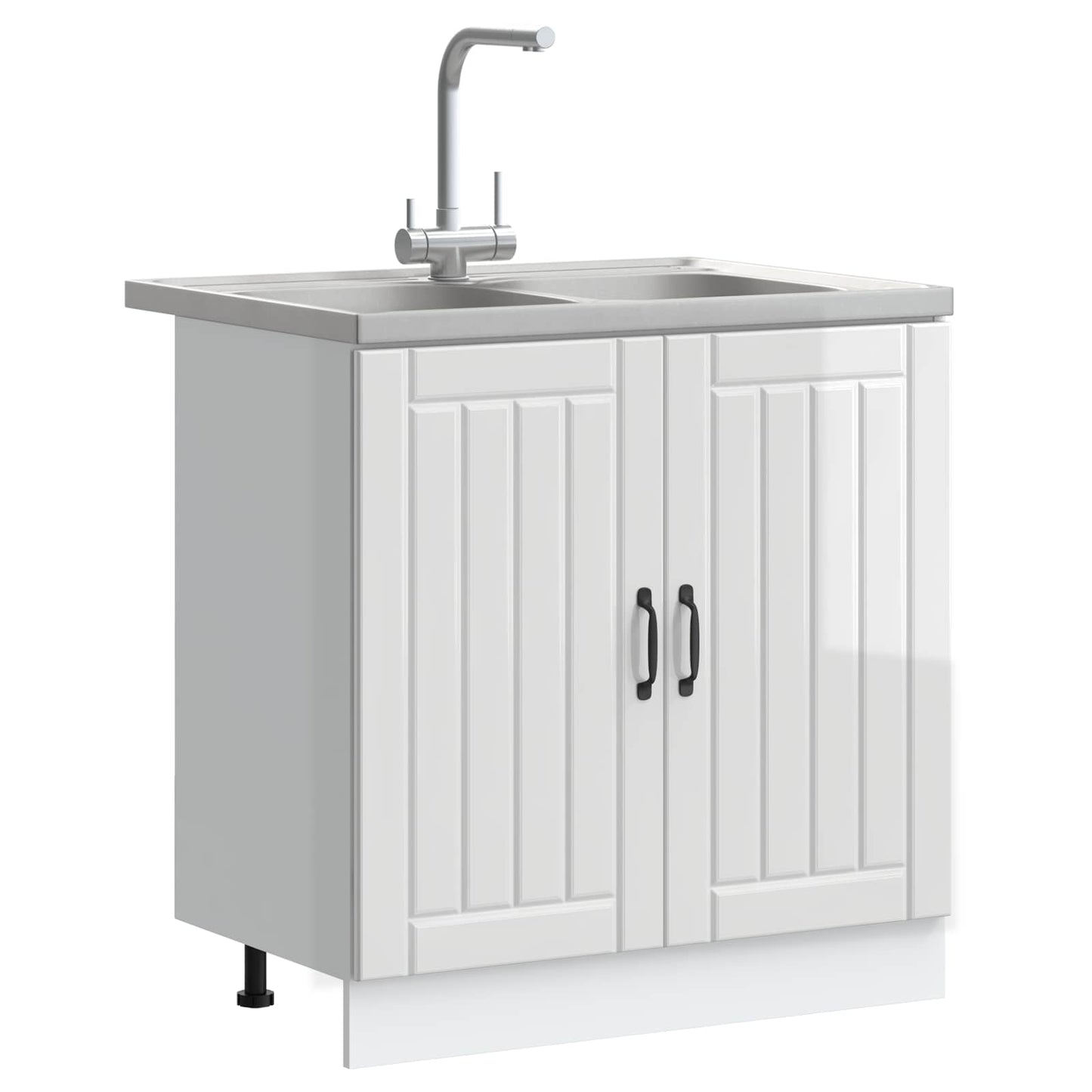 vidaXL Sink Base Cabinet Lucca 2 pcs High Gloss White Engineered Wood 3