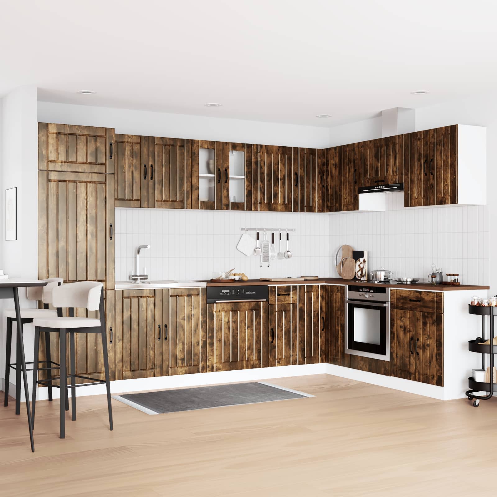 vidaXL Sink Base Cabinet Lucca 2 pcs Smoked Oak Engineered Wood 1