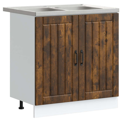 vidaXL Sink Base Cabinet Lucca 2 pcs Smoked Oak Engineered Wood 2