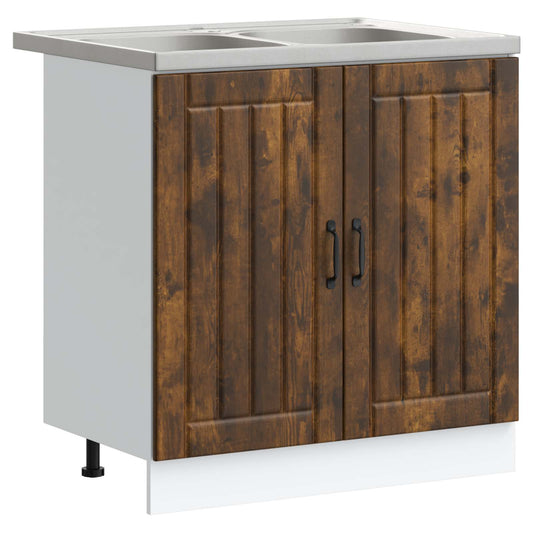 vidaXL Sink Base Cabinet Lucca 2 pcs Smoked Oak Engineered Wood 2