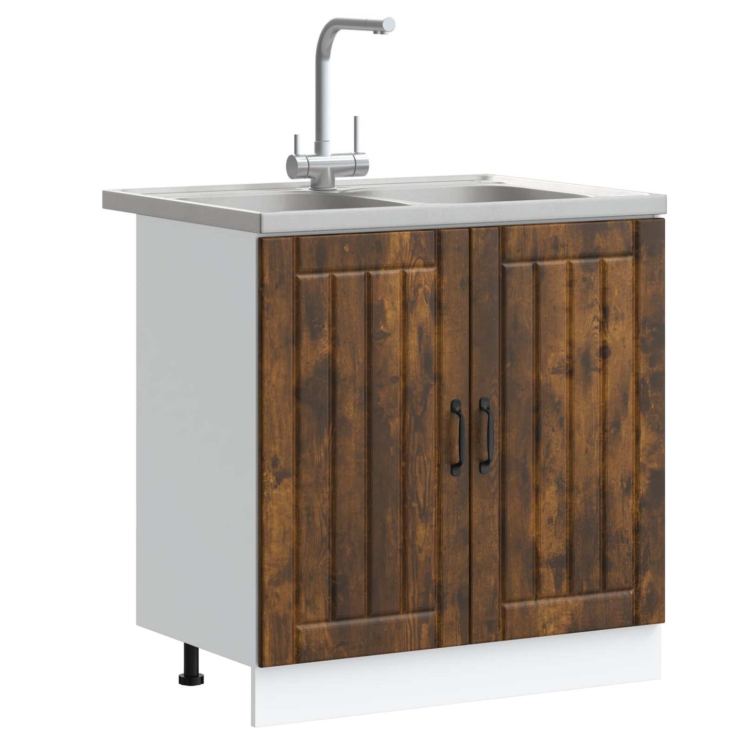 vidaXL Sink Base Cabinet Lucca 2 pcs Smoked Oak Engineered Wood 3