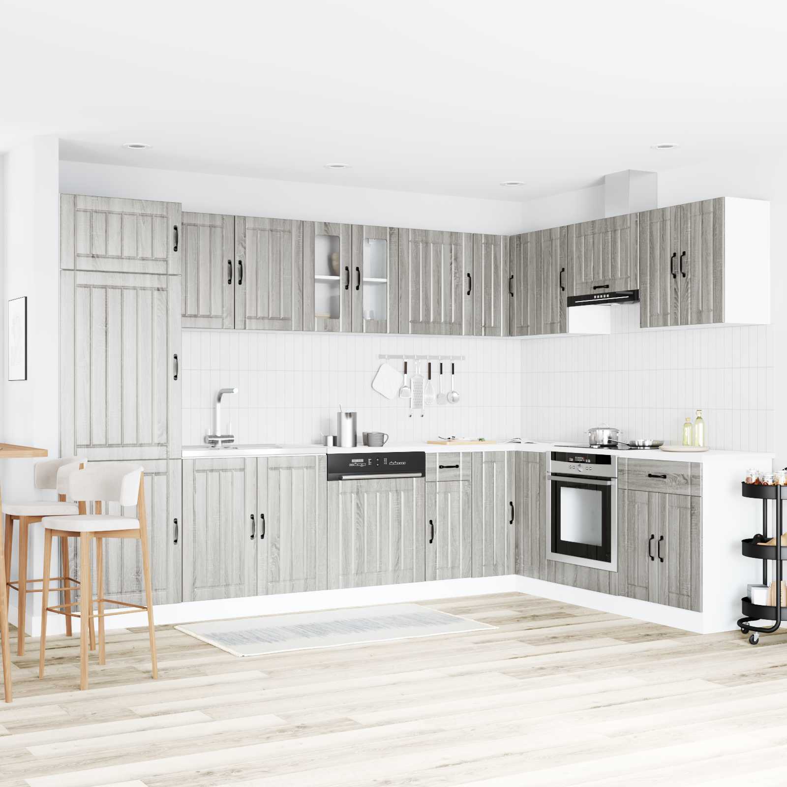 vidaXL Sink Base Cabinet Lucca 2 pcs Grey Sonoma Engineered Wood 1