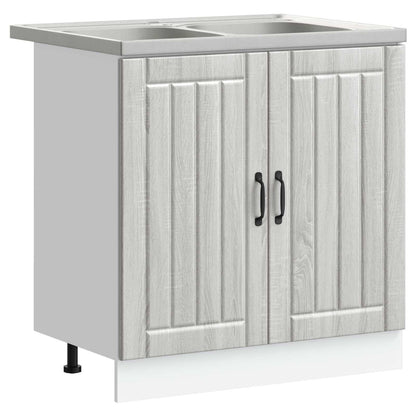 vidaXL Sink Base Cabinet Lucca 2 pcs Grey Sonoma Engineered Wood 2
