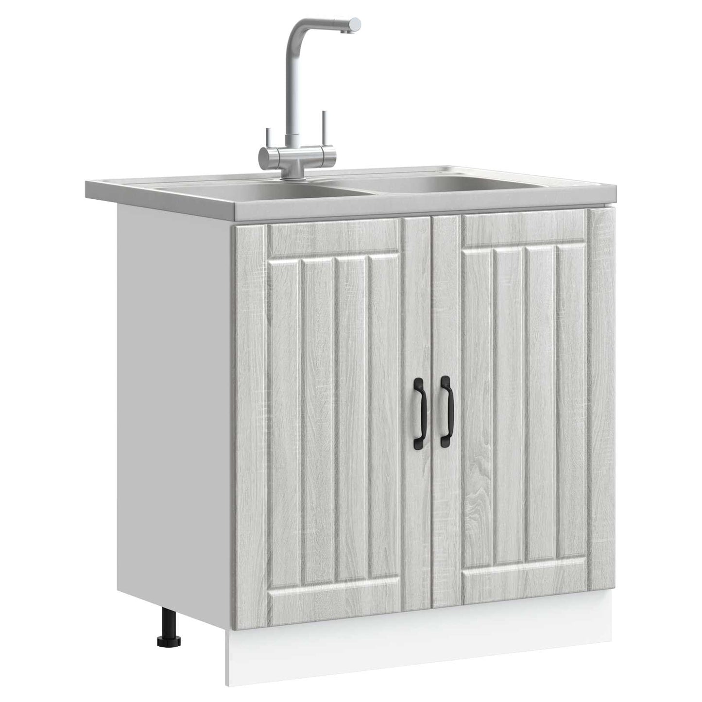 vidaXL Sink Base Cabinet Lucca 2 pcs Grey Sonoma Engineered Wood 3