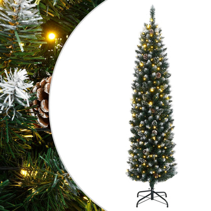 Artificial Slim Christmas Tree Green and White 180 cm With leds