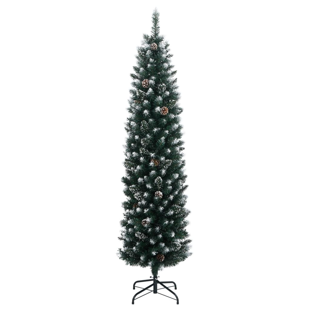 Artificial Slim Christmas Tree Green and White 180 cm With leds
