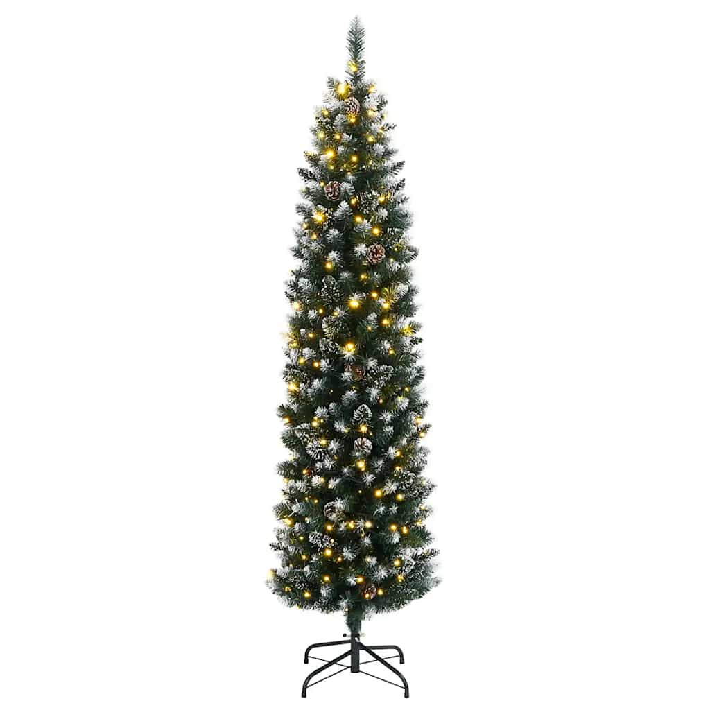 Artificial Slim Christmas Tree Green and White 180 cm With leds