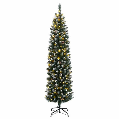 Artificial Slim Christmas Tree Green and White 180 cm With leds