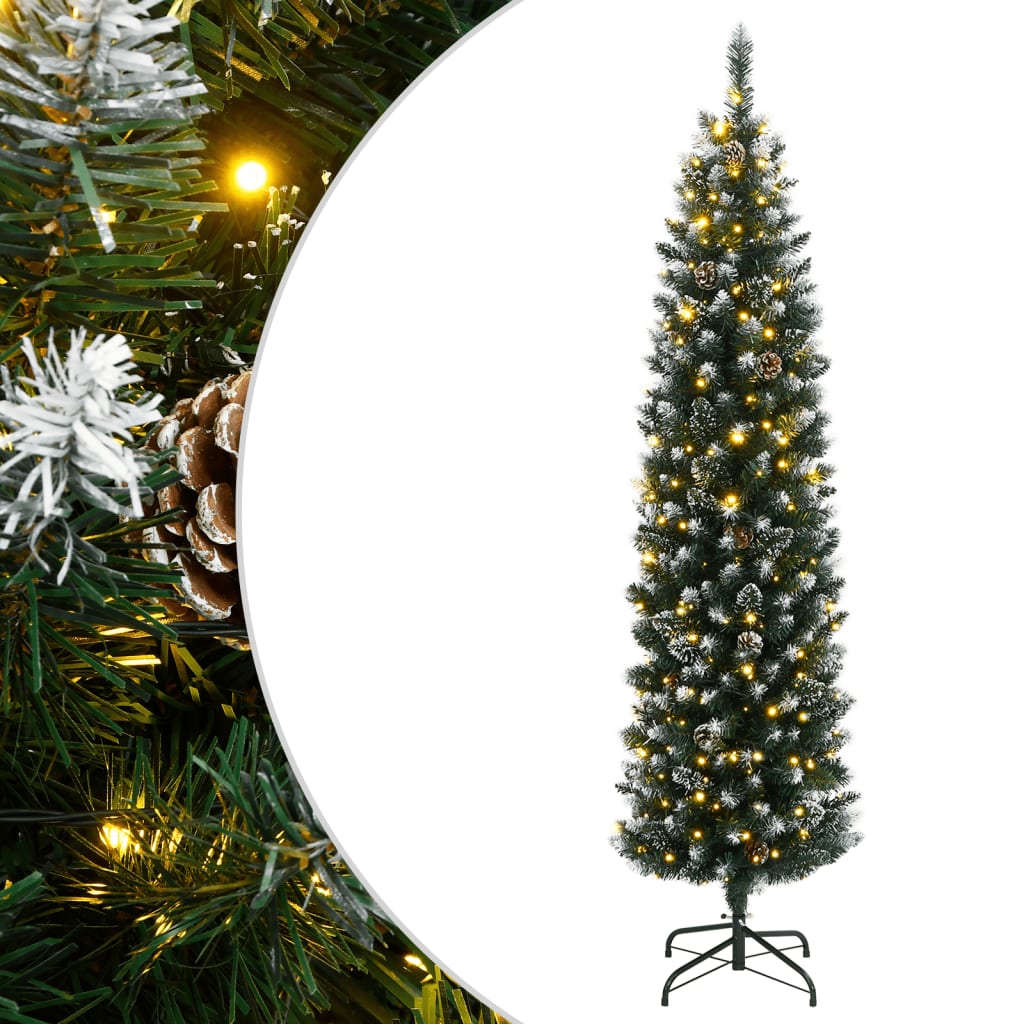 Artificial Slim Christmas Tree Green and White 210 cm With leds