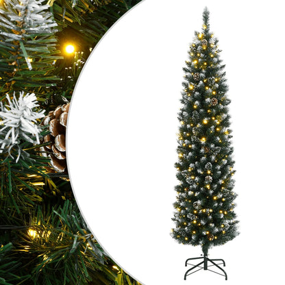 Artificial Slim Christmas Tree Green and White 210 cm With leds
