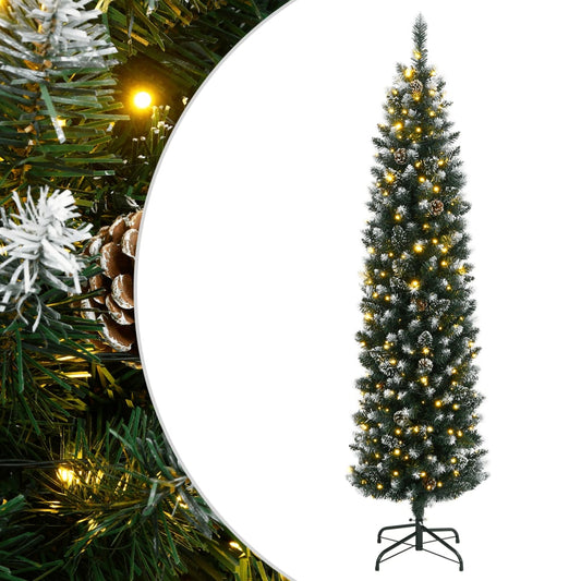 Artificial Slim Christmas Tree Green and White 210 cm With leds