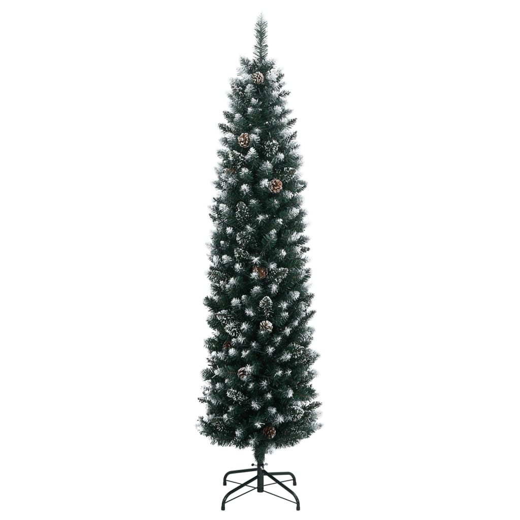 Artificial Slim Christmas Tree Green and White 210 cm With leds