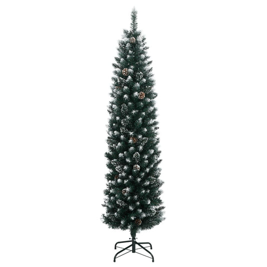 Artificial Slim Christmas Tree Green and White 210 cm With leds