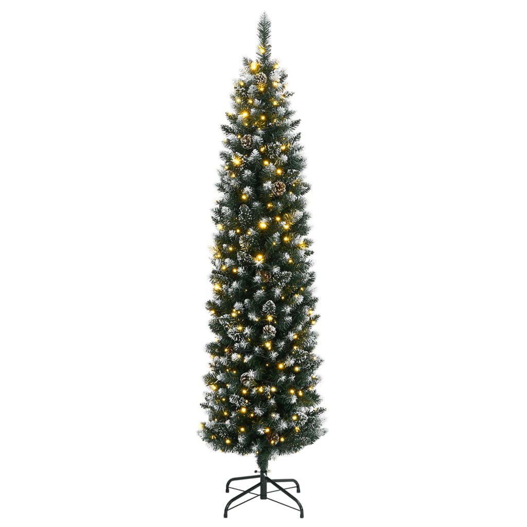 Artificial Slim Christmas Tree Green and White 210 cm With leds