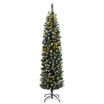 Artificial Slim Christmas Tree Green and White 210 cm With leds