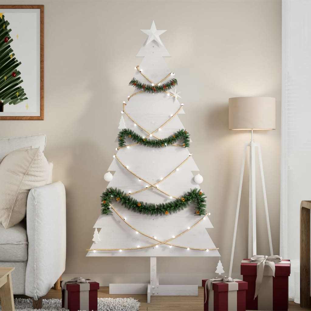 Wooden Christmas Tree for Decoration Solid Wood Pine White 150 cm