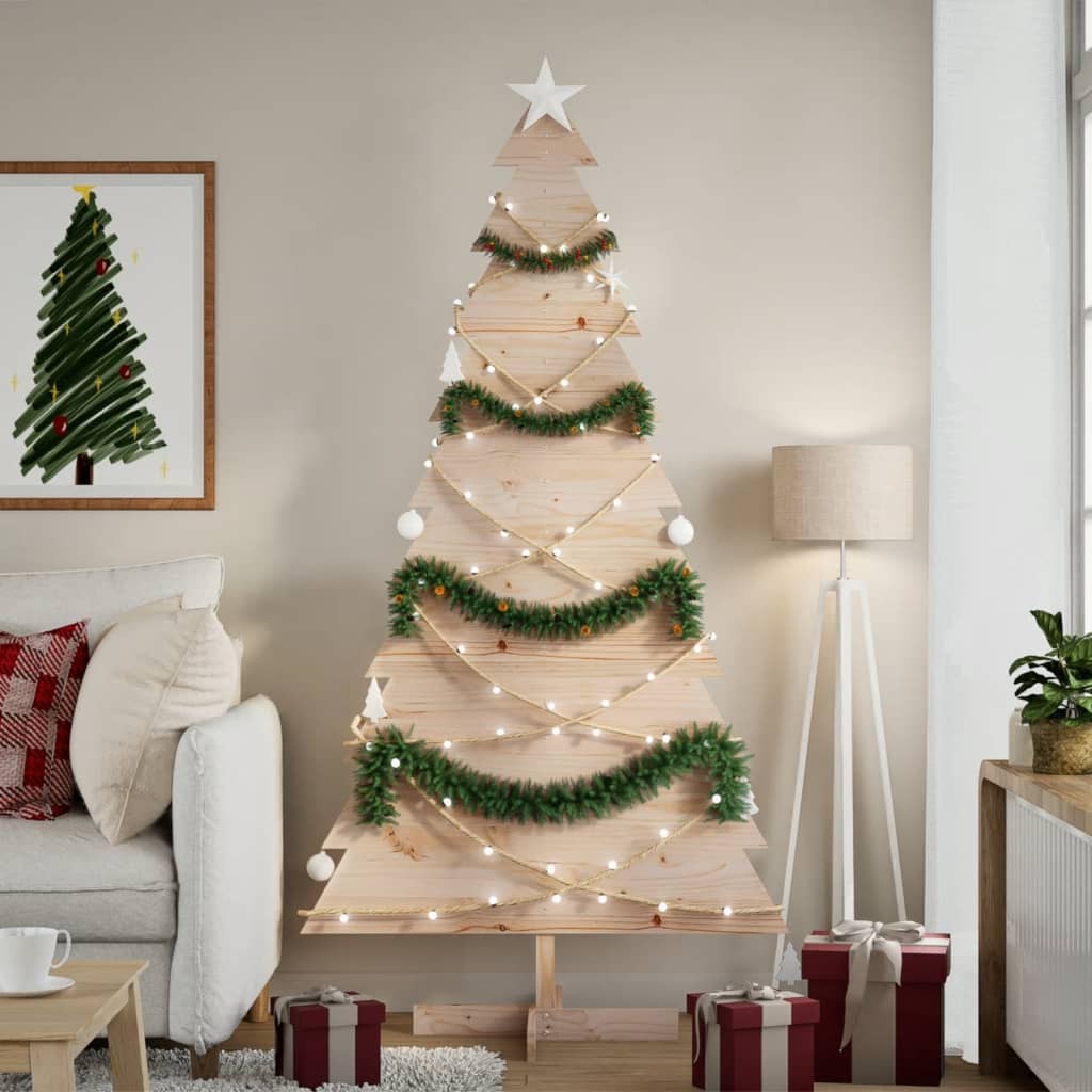 Wooden Christmas Tree for Decoration Solid Wood Pine Natural 180 cm
