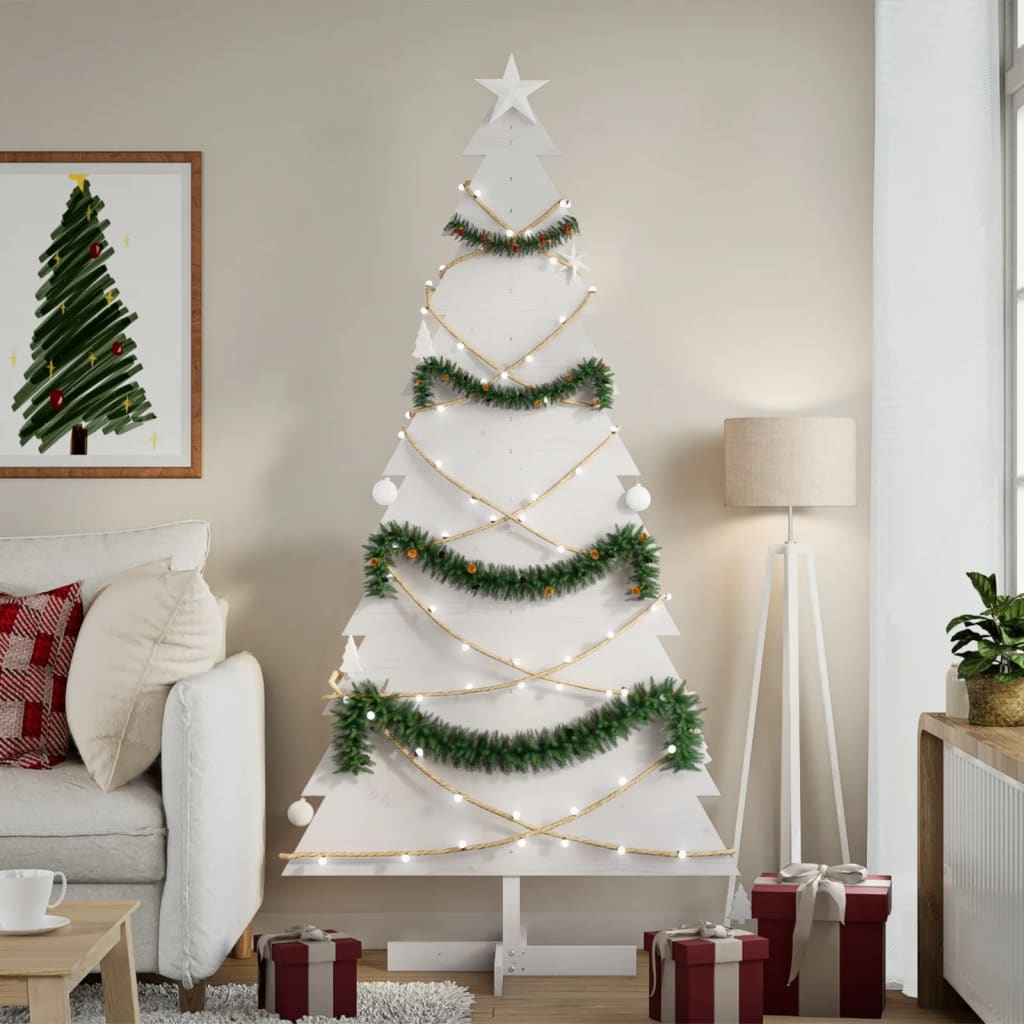 Wooden Christmas Tree for Decoration Solid Wood Pine White 180 cm