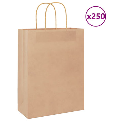 Paper Bags with Handles 250 pcs Width 26 cm Brown 35 cm 12 cm