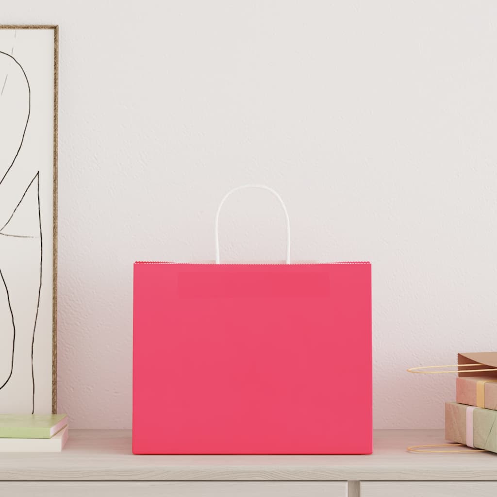 Paper Bags with Handles 250 pcs Width 32 cm Pink 24 cm 22 cm