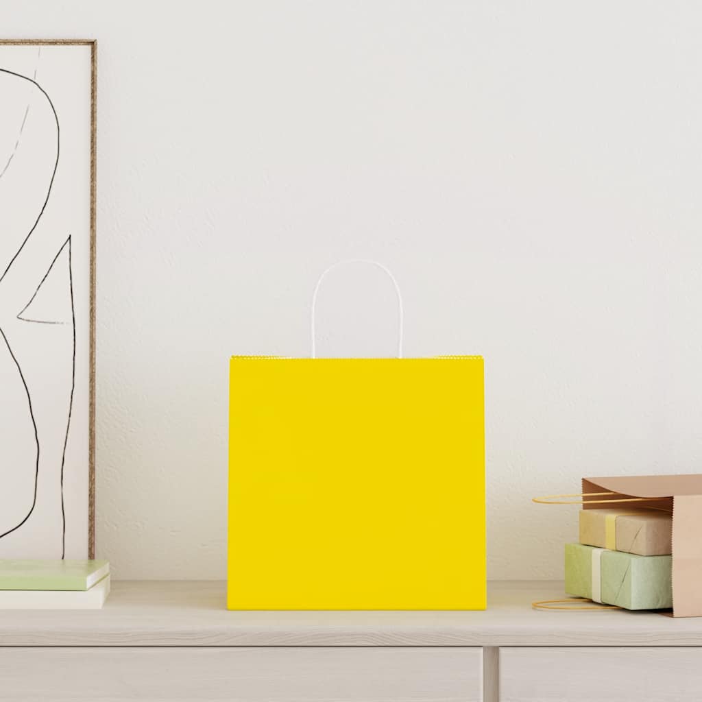 Paper Bags with Handles 250 pcs Width 26 cm Yellow 25 cm 17 cm