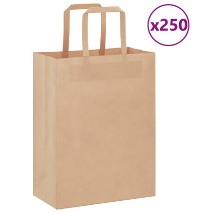 Paper Bags with Handles 250 pcs Depth 11 cm Brown 28 cm