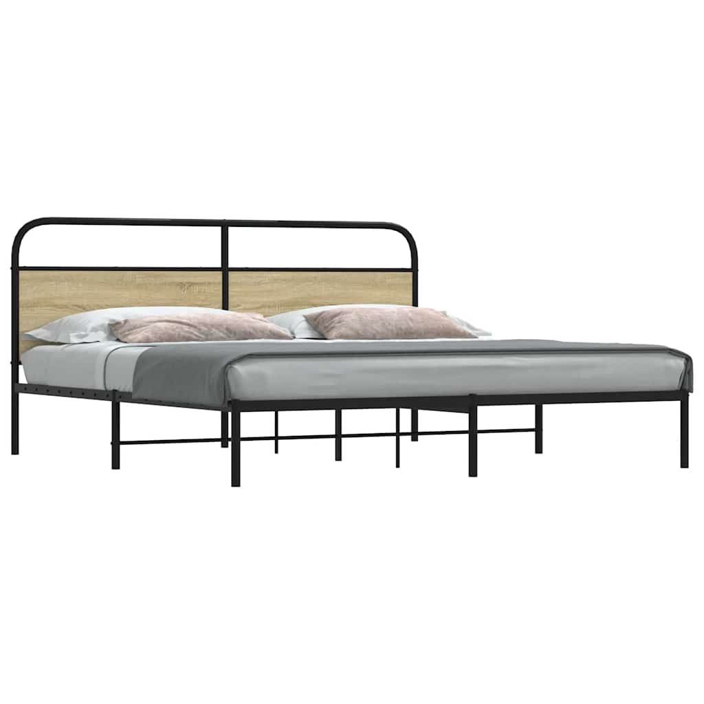 Bed Frame Without Mattress Engineered Wood Sonoma Oak Length 200 cm with Headboard 180 cm