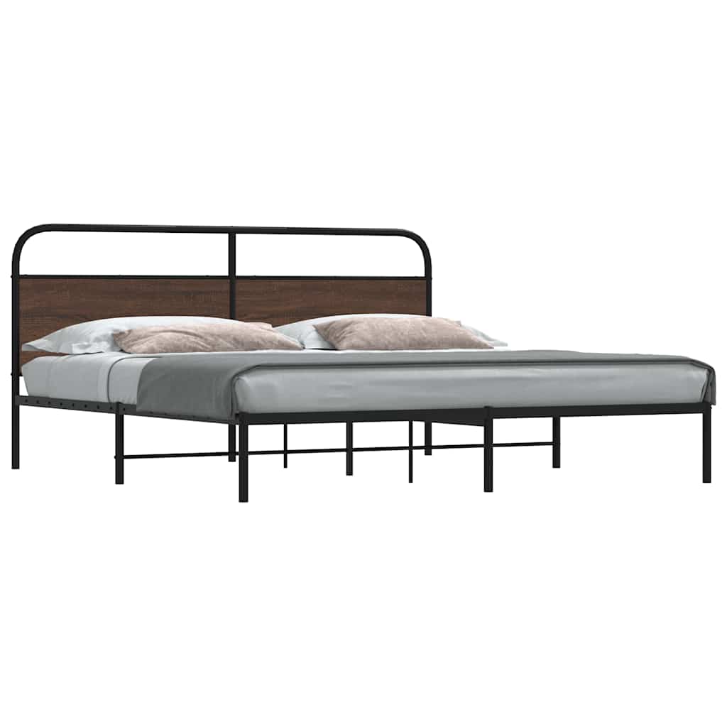 Metal Bed Frame without Mattress Brown Oak Length 203 cm 193 cm With headboard