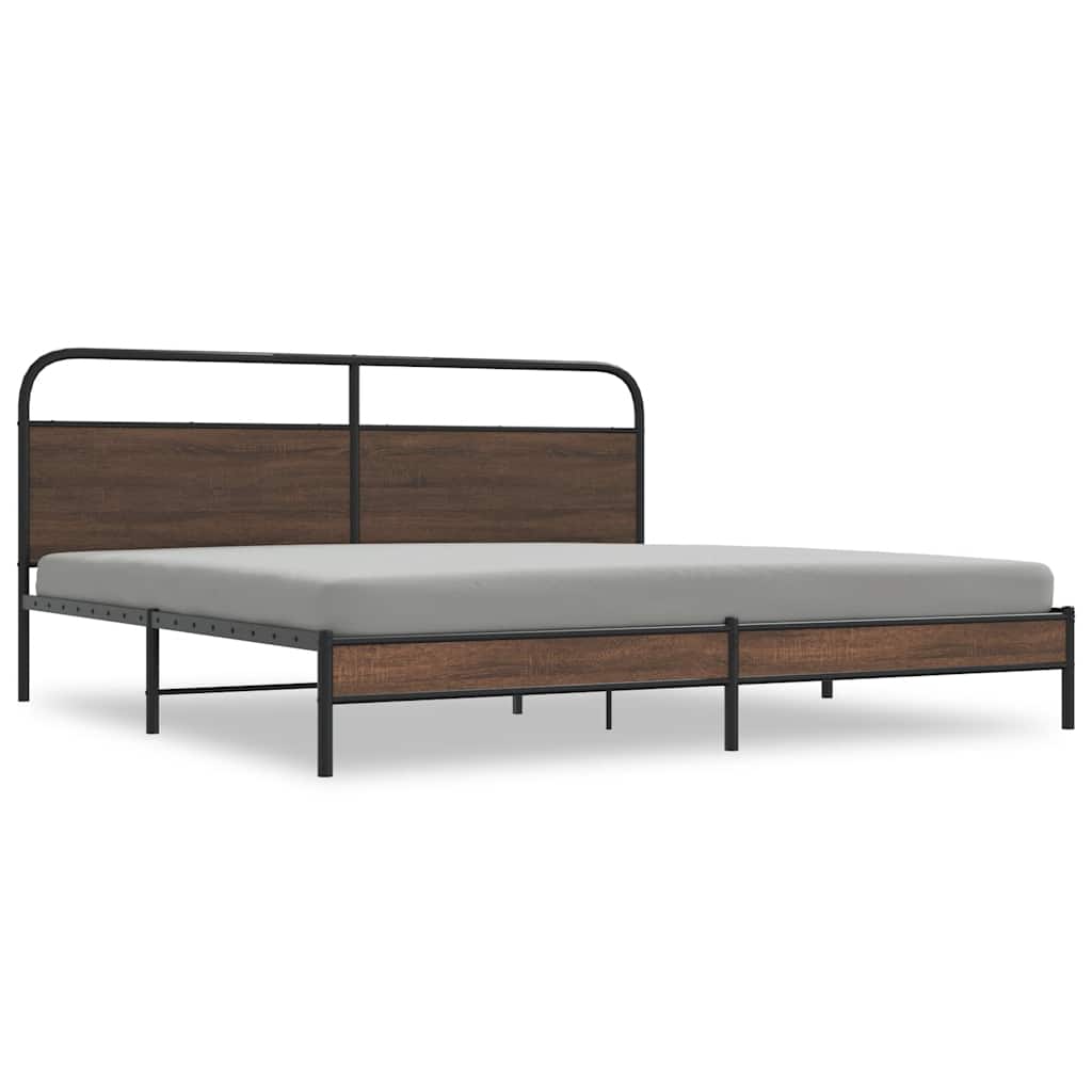 Metal Bed Frame without Mattress Brown Oak Length 203 cm 193 cm With headboard & low footboard