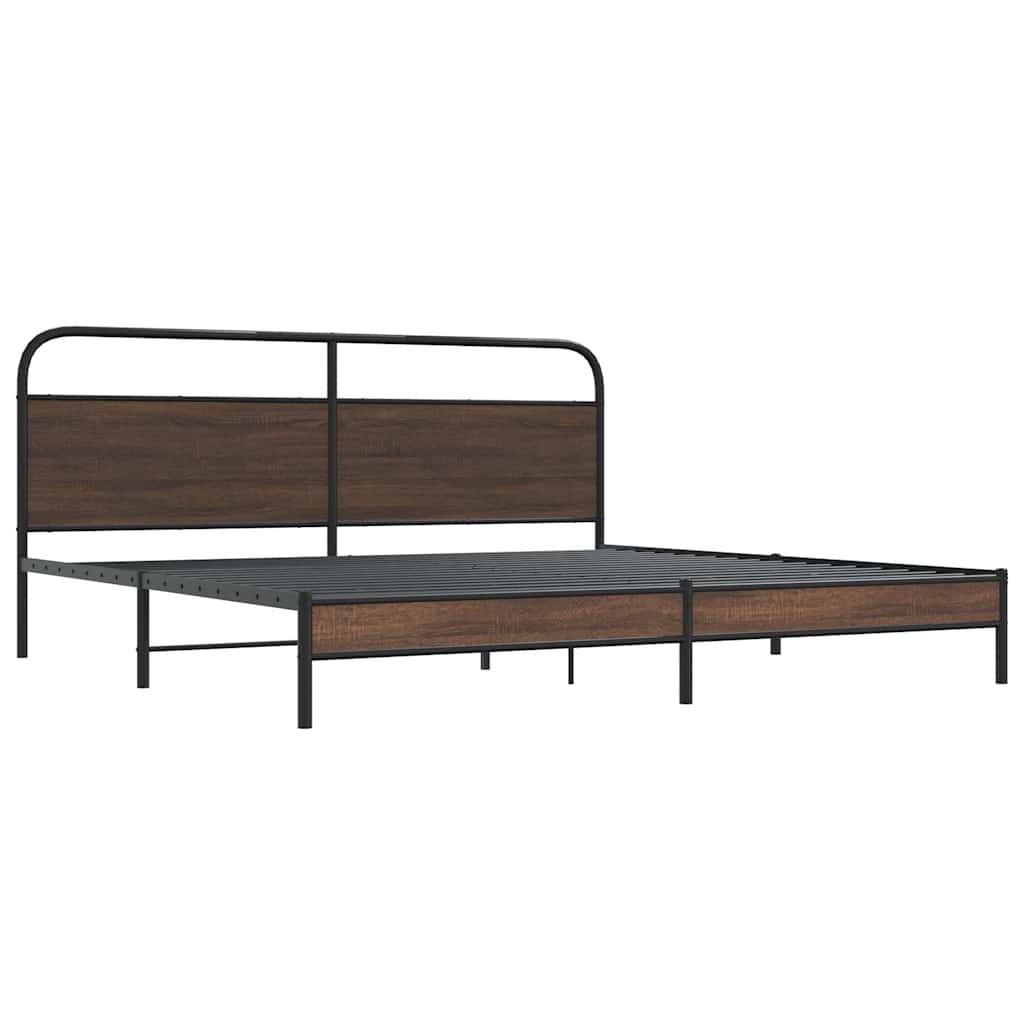 Metal Bed Frame without Mattress Brown Oak Length 203 cm 193 cm With headboard & low footboard