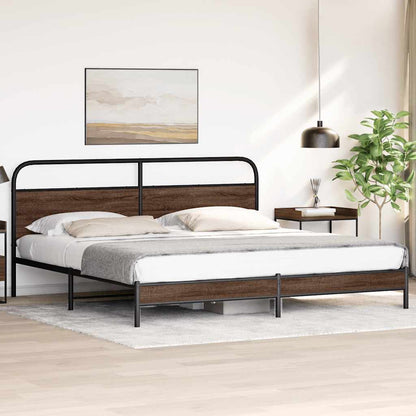 Metal Bed Frame without Mattress Brown Oak Length 203 cm 193 cm With headboard & low footboard