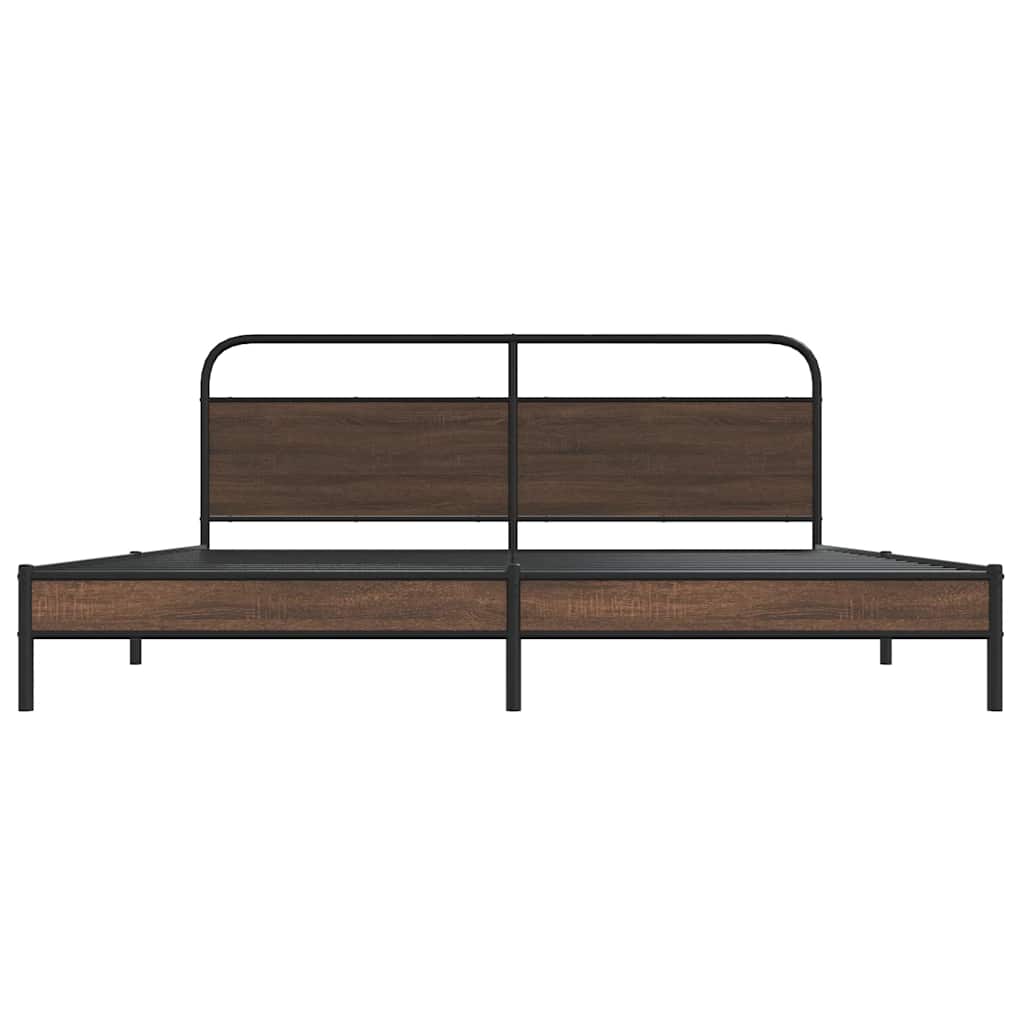 Metal Bed Frame without Mattress Brown Oak Length 203 cm 193 cm With headboard & low footboard