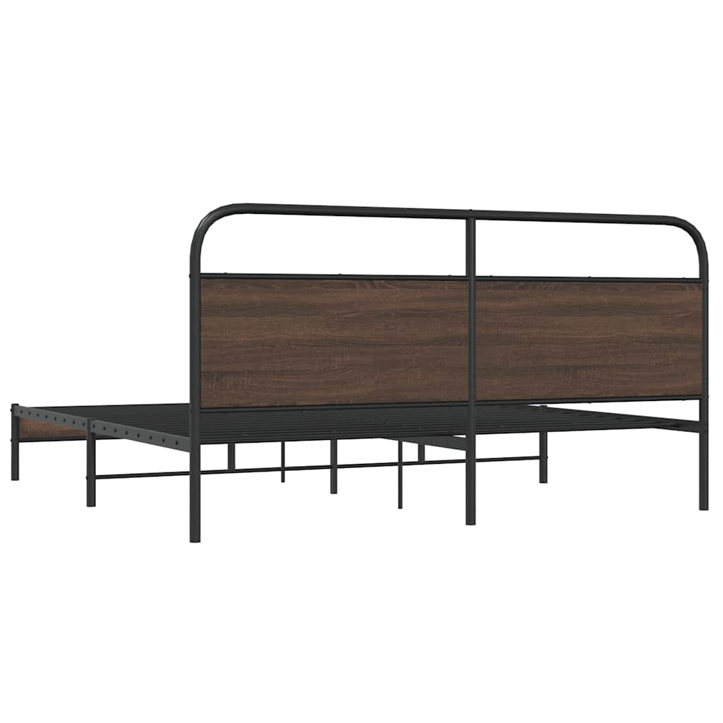 Metal Bed Frame without Mattress Brown Oak Length 203 cm 193 cm With headboard & low footboard