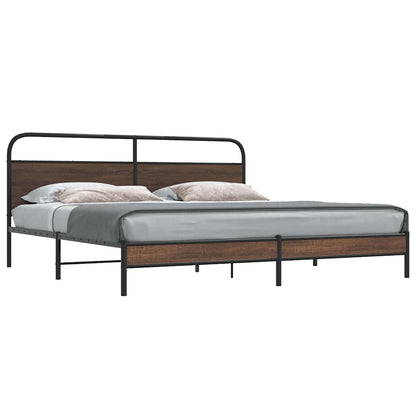 Metal Bed Frame without Mattress Brown Oak Length 203 cm 193 cm With headboard & low footboard