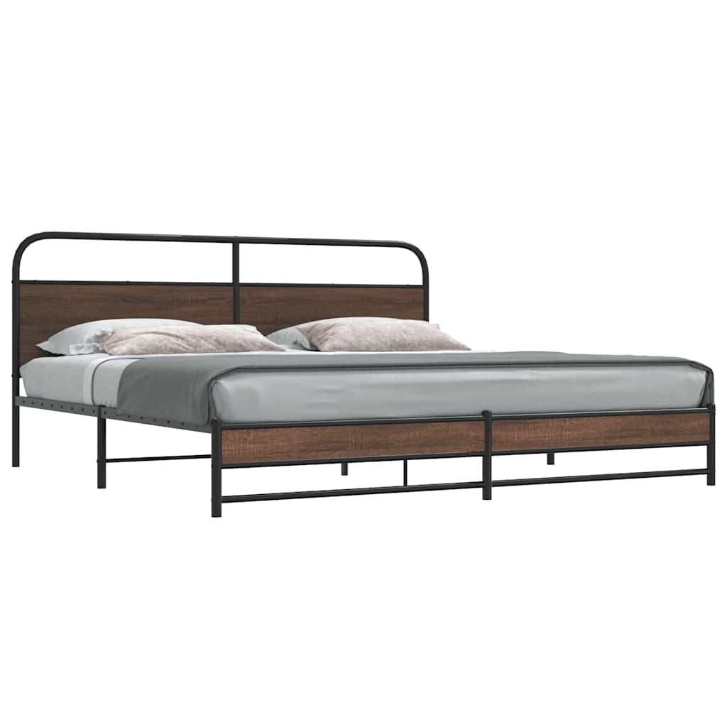 Metal Bed Frame without Mattress Brown Oak Length 203 cm 193 cm With headboard & dual low footboard