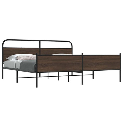 Metal Bed Frame without Mattress Brown Oak Length 203 cm 193 cm With headboard & high footboard