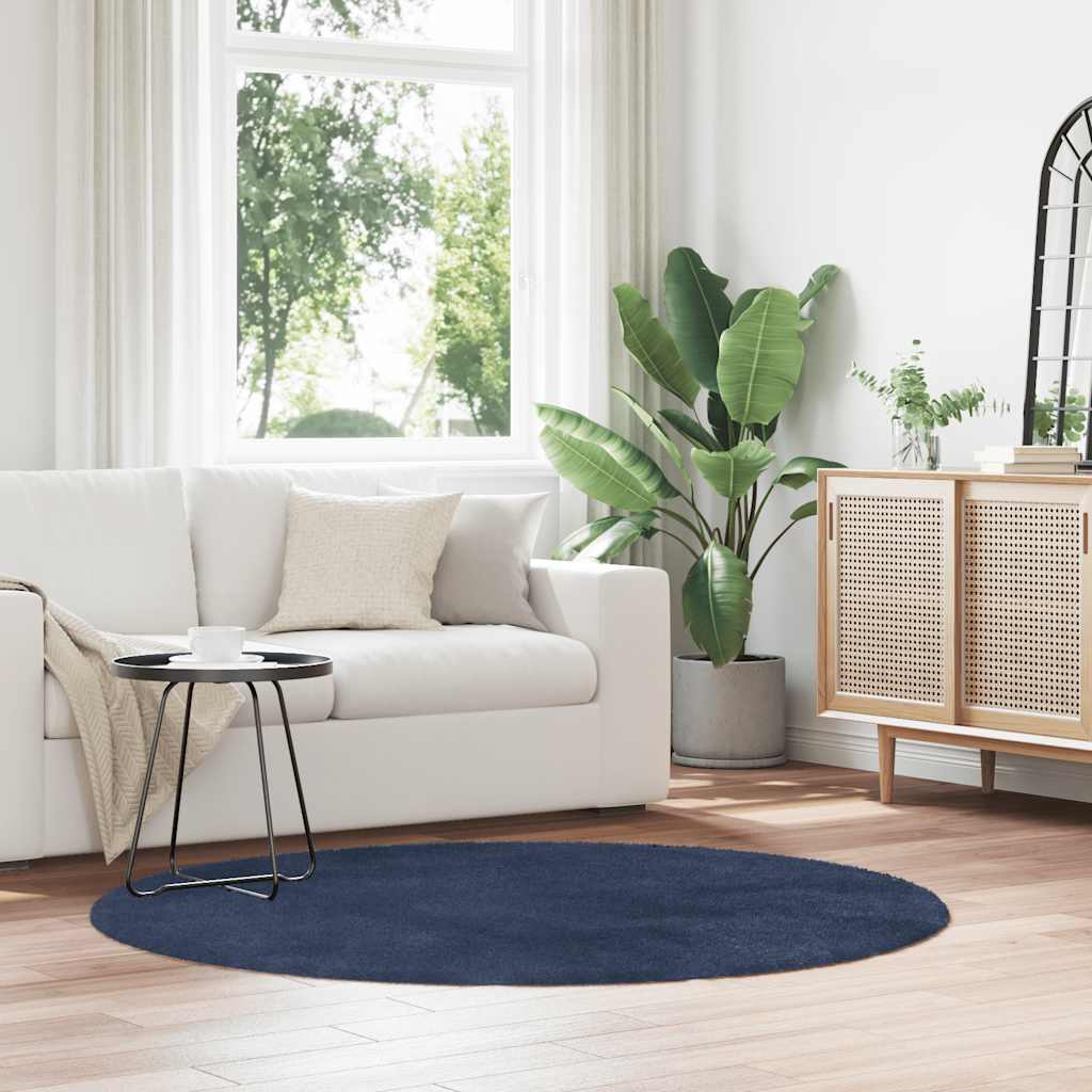 Shaggy Rug High Pile NAVARRA Polyester Navy Ø 160 cm