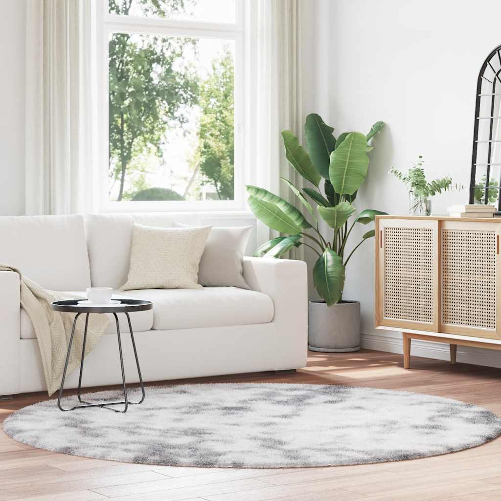 Shaggy Rug High Pile NAVARRA Polyester Silver Grey Ø 200 cm